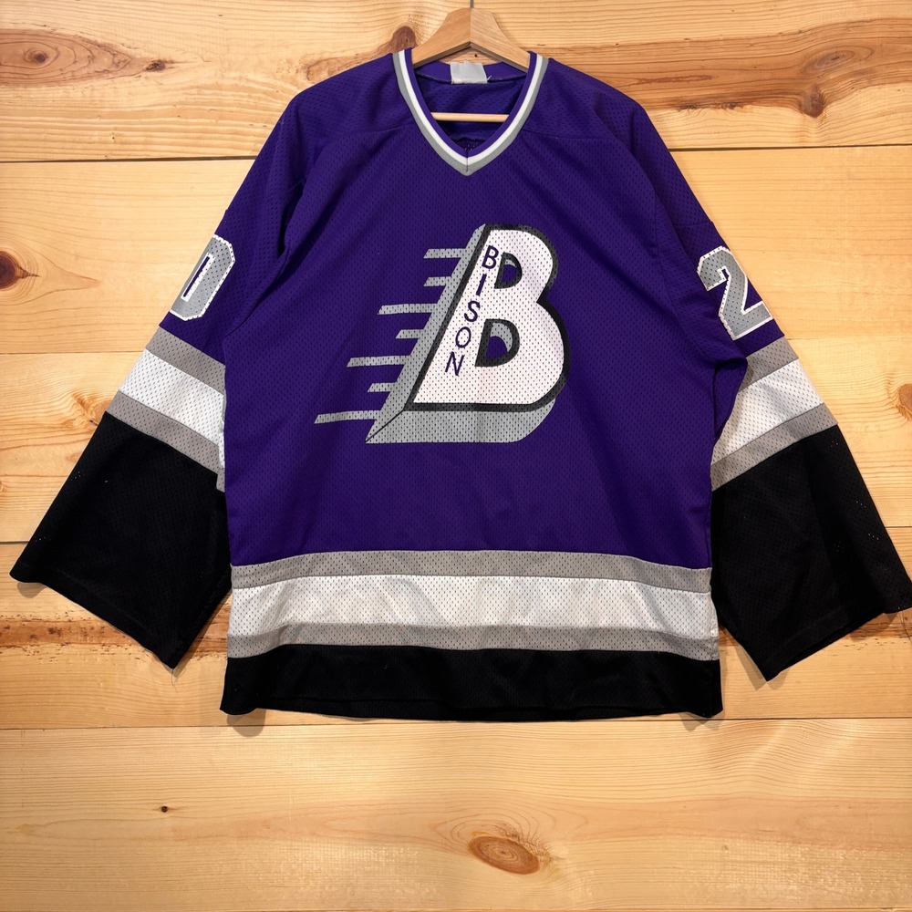 Vintage Buffalo Bison Hockey Jersey Mens‎ XL Purple Minnesota High School